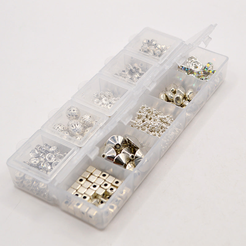 10-Style Sparkle Silver Spacer Bead Box