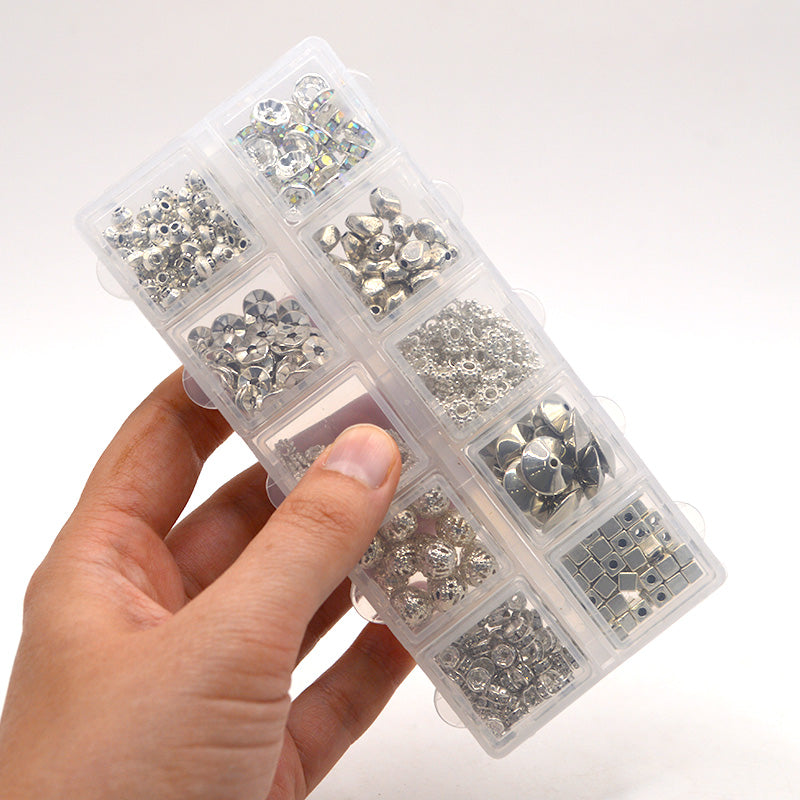 10-Style Sparkle Silver Spacer Bead Box