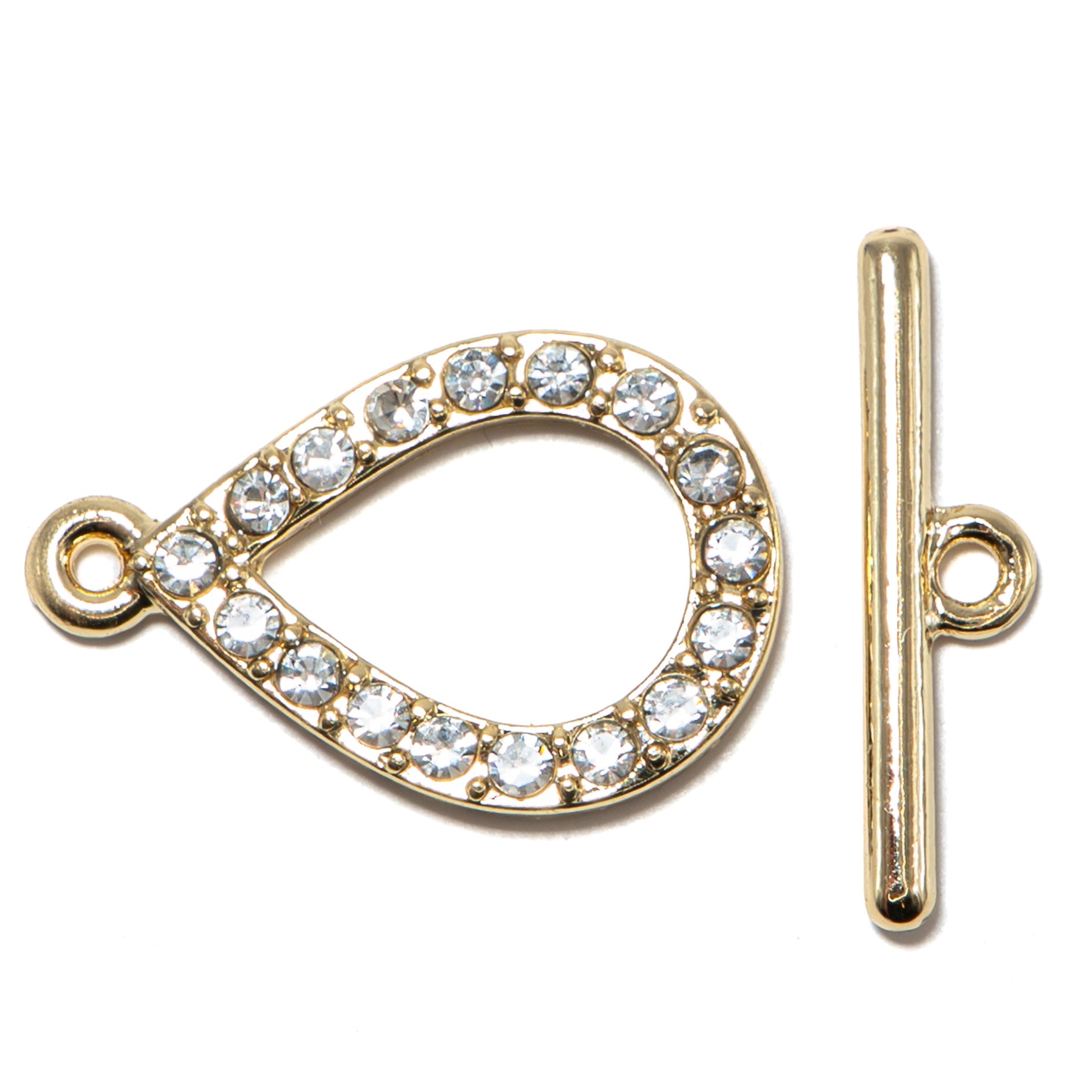 16K Gold Plated Teardrop Rhinestone Toggle Clasp