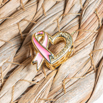 18K Gold Breast Cancer Awareness Large Hole Slider Bead