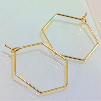 18K Gold Hexagon Hoops Earring Findings