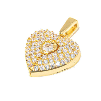 18K Gold Openable Heart CZ Pendant