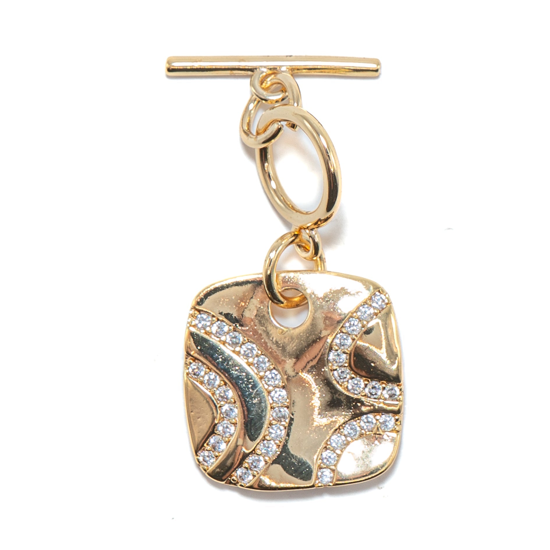 18K Gold Rhinestone Square Toggle Clasp