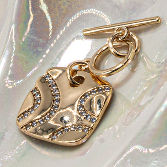 18K Gold Rhinestone Square Toggle Clasp