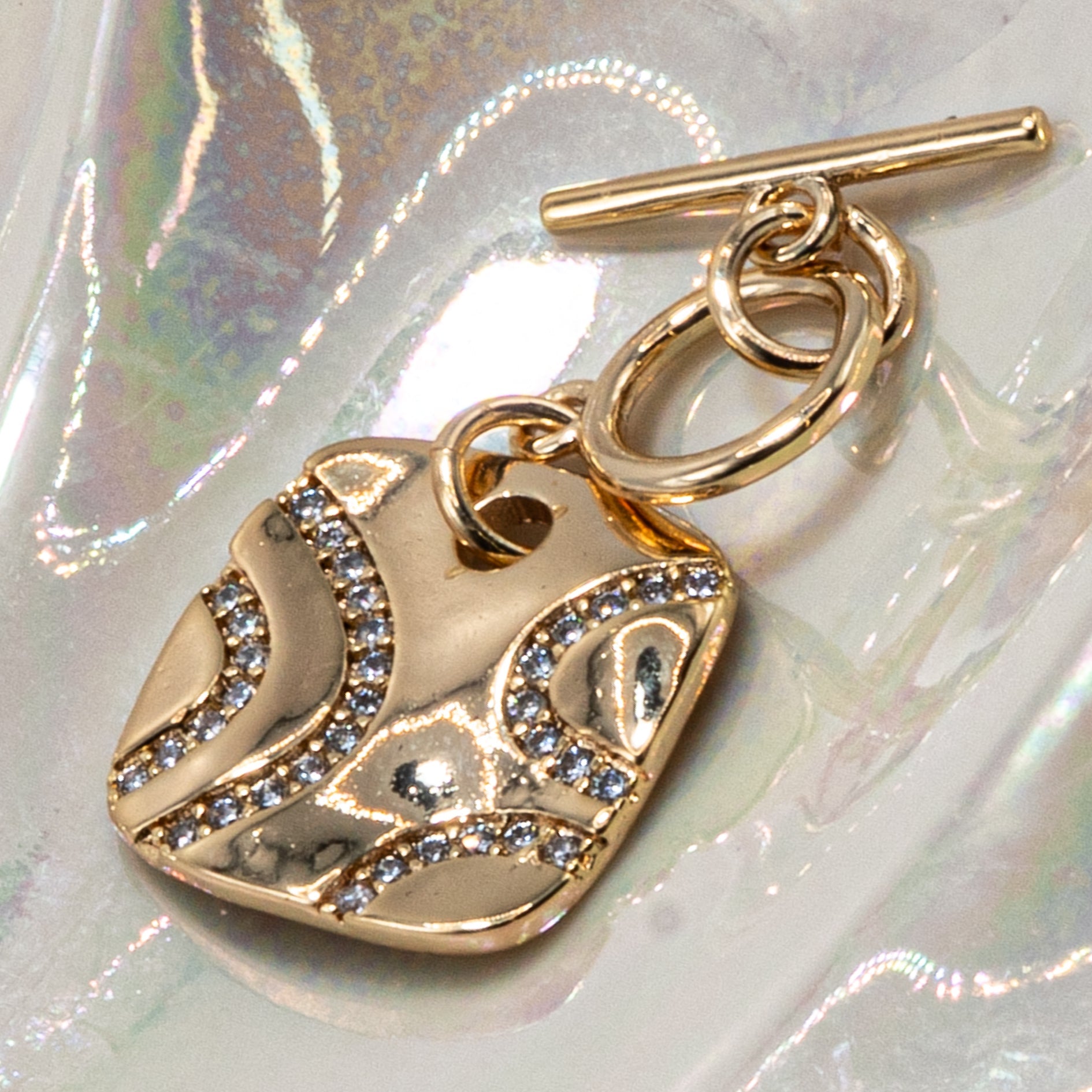 18K Gold Rhinestone Square Toggle Clasp