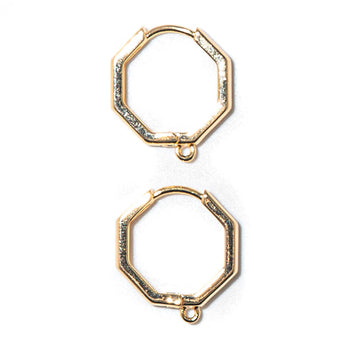 18K Gold Small Octagon Hoop Earring Findings