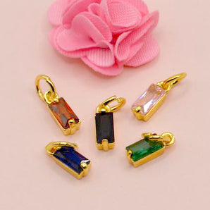 Micro Pave Mini Rectangle Faceted Glass Birthstone Charms