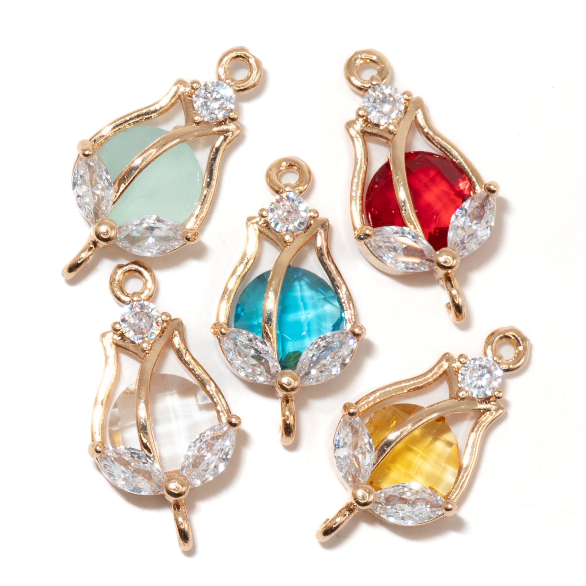 Cubic Zirconia & Glass Tulip Connector Charms