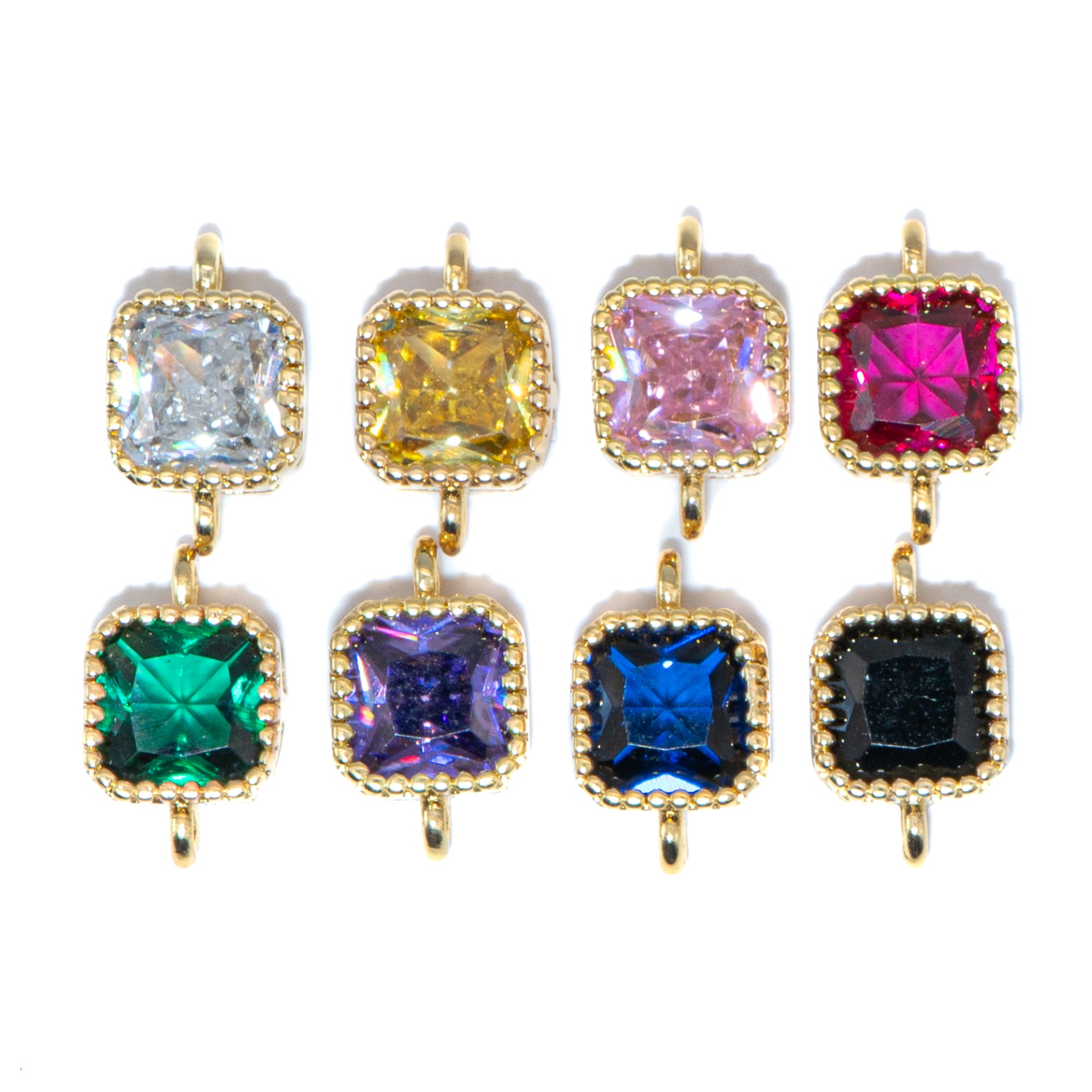 18K Gold-Plated Cubic Zirconia Mini Square Connectors