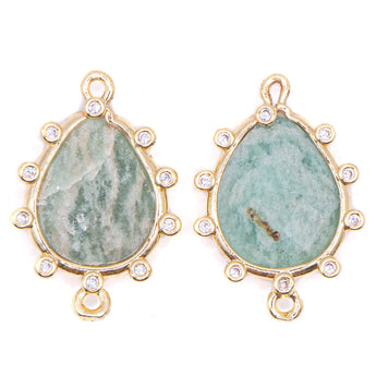Natural Amazonite Stone Rhinestone Connector Pair