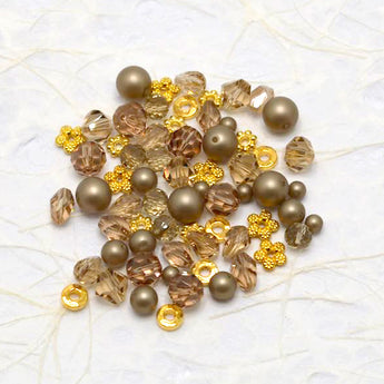 Austrian Crystal & Pearl Bead Mix in Champagne Gold
