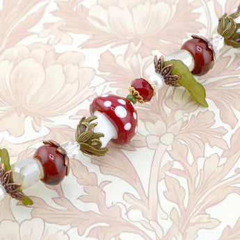 Autumn Lampwork Glass Bead Strand in Forging for Mushrooms