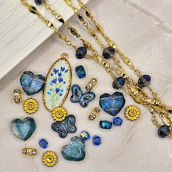 Bead & Chain Bundle in Delphinium Hearts