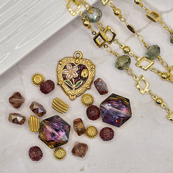 Bead & Chain Bundle in Plum Daisies