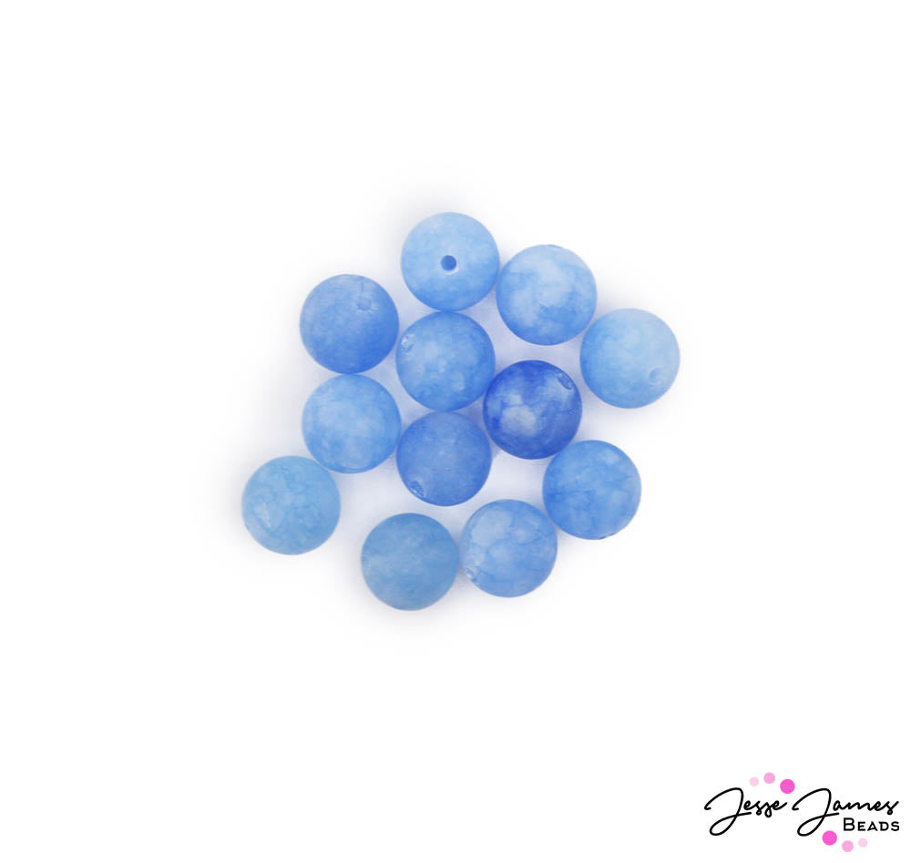 Dive into a world of undersea treasure with these frosted glass beads. Each set include 12 beads. Each bead measures 8mm round. These beady treasures are perfect for earrings, necklaces, and more.