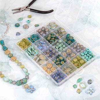 Czech Style Acrylic Bead Box in Oceanic Blue (280 Pcs)