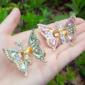 Rhinestone Sparkle Gold Butterfly Hair Clips