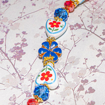 Ceramic Bead Strand in Patriotic Blooms