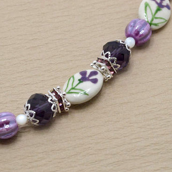 Ceramic Bead Strand in Violet Blooms