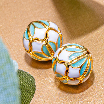 Cloisonné 10mm Bead Pair in Lakeside Lily Pad