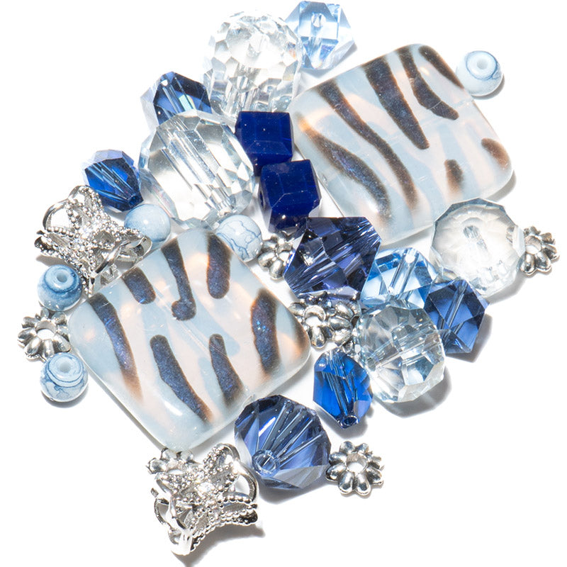 Czech Bead Mix in Blue Tiger