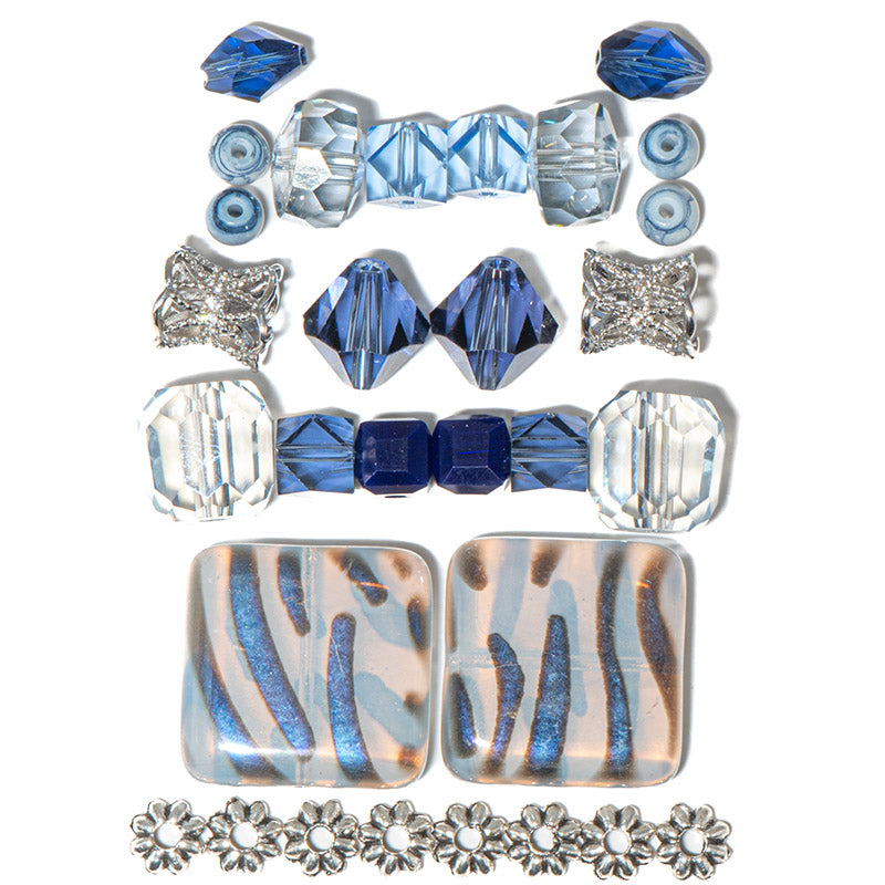 Czech Bead Mix in Blue Tiger