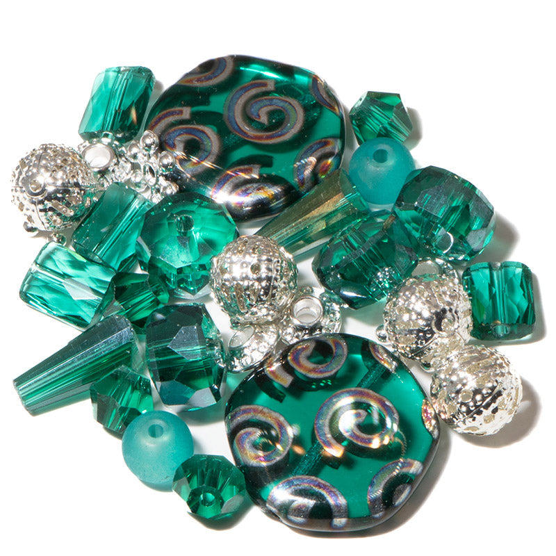 Czech Bead Mix in Emerald Peacock