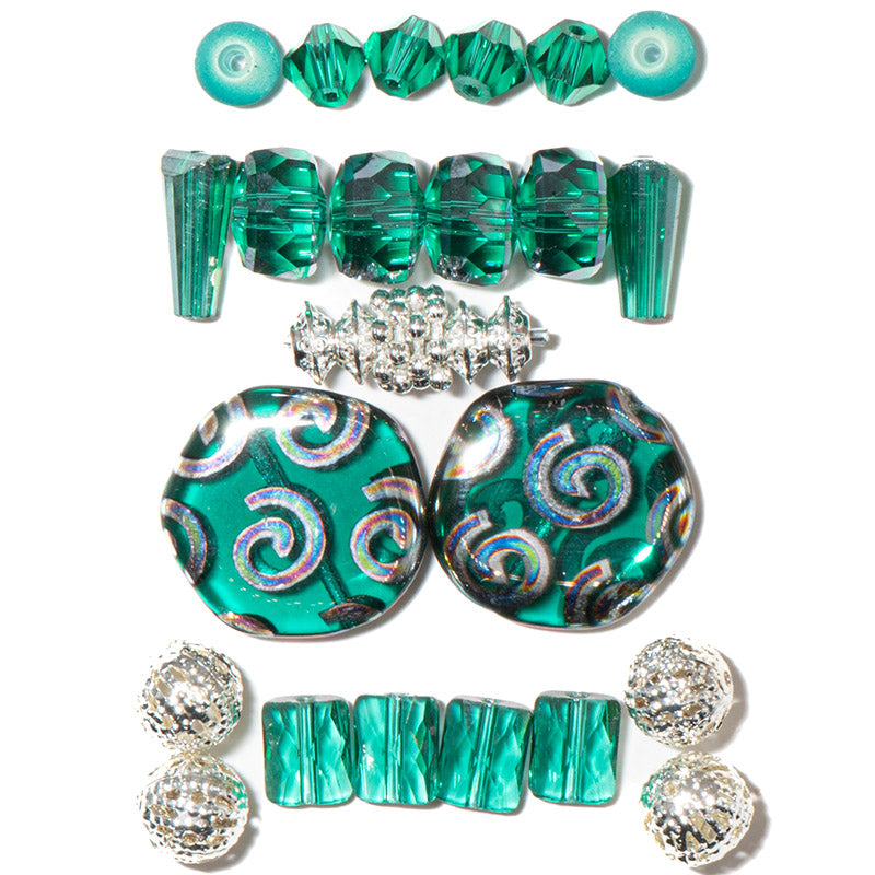 Czech Bead Mix in Emerald Peacock