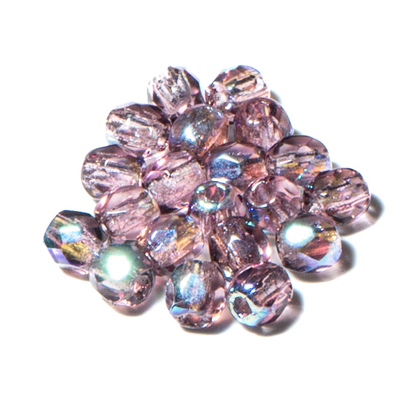 Czech Fire Polish 3mm Glass Beads in AB Amethyst