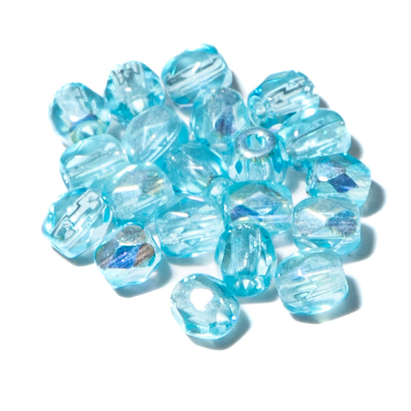 Czech Fire Polish 3mm Glass Beads in AB Aqua