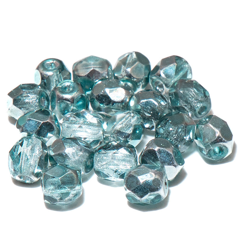 Czech Fire Polish 4mm Glass Beads in Coated Crystal Aqua
