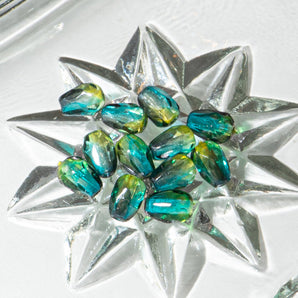 Czech Fire Polish Glass Bead Set in Green Yellow Pears