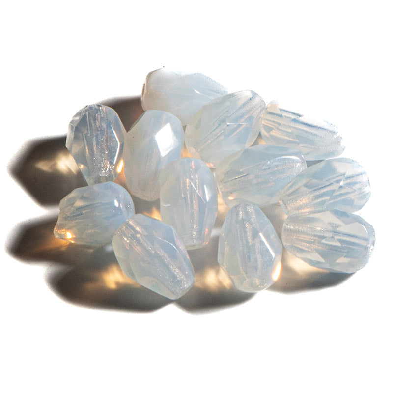 Czech Fire Polish Glass Pear Beads in White Opal