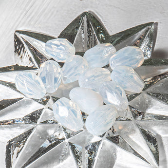 Czech Fire Polish Glass Pear Beads in White Opal