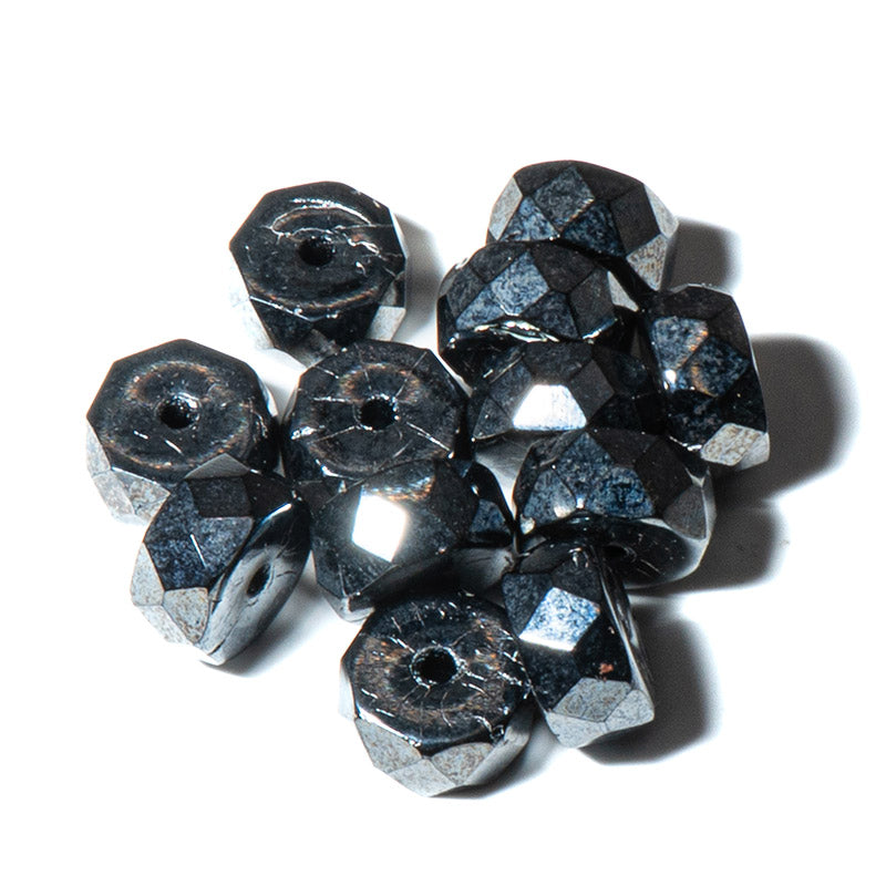 Czech Fire Polish Rondelles in Hematite