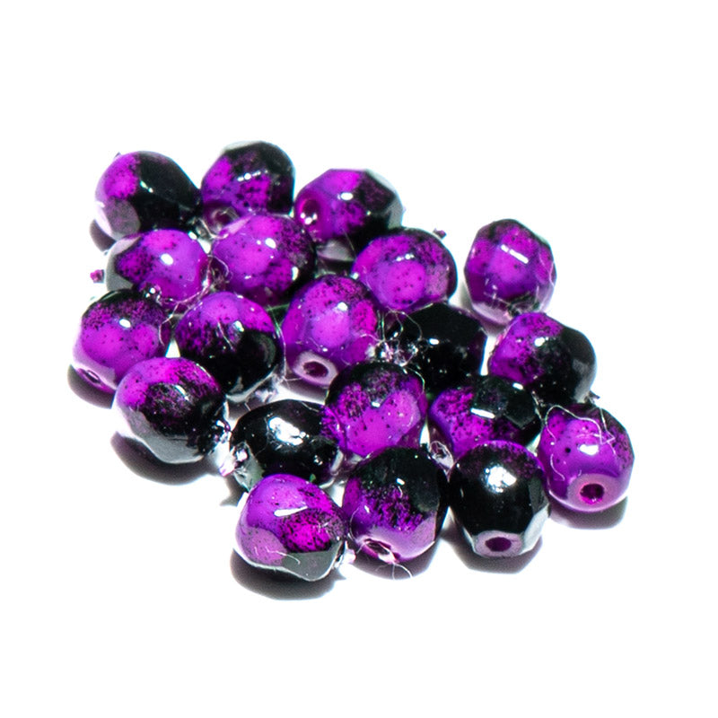 Czech Glass Fire Polish Bead Set in Black-Violet Matrix