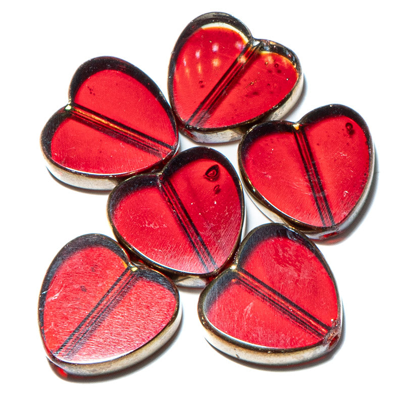 Czech Glass Fire Polished Table Cut Window Heart Beads