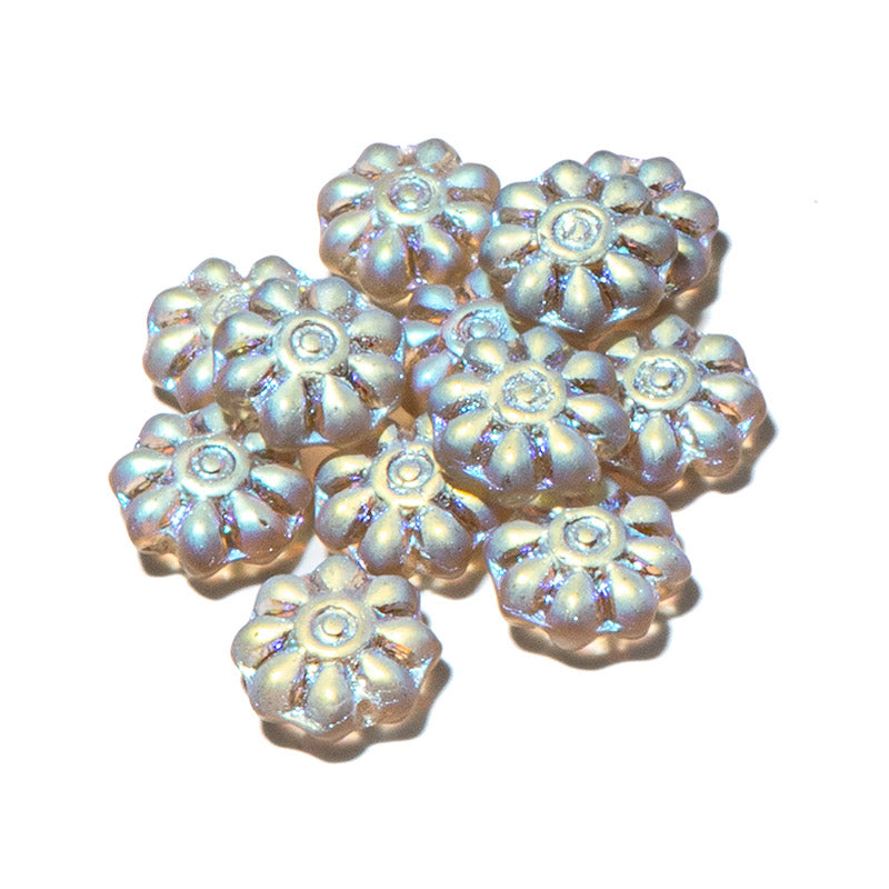Czech Pressed Glass Flower Beads in Smoky Topaz