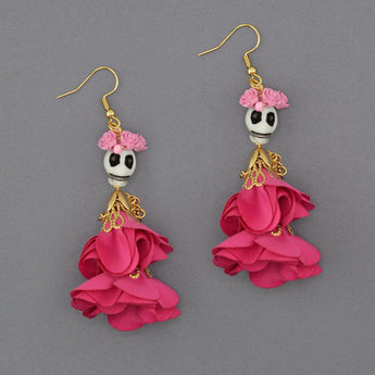 Day of The Dead Earrings Kit in Lovely Pink Floral Dress