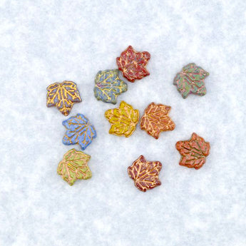 Lampwork Glass Leaf 10 pc Bead Set