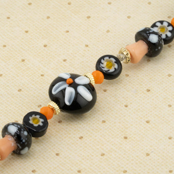 Autumn Lampwork Bead Strand in Pumpkin Poppies
