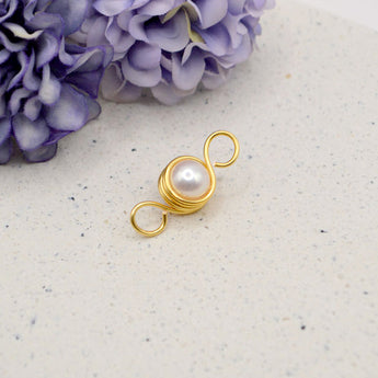 Copper Wire Wrapped Freshwater Pearl Round Connector Charm