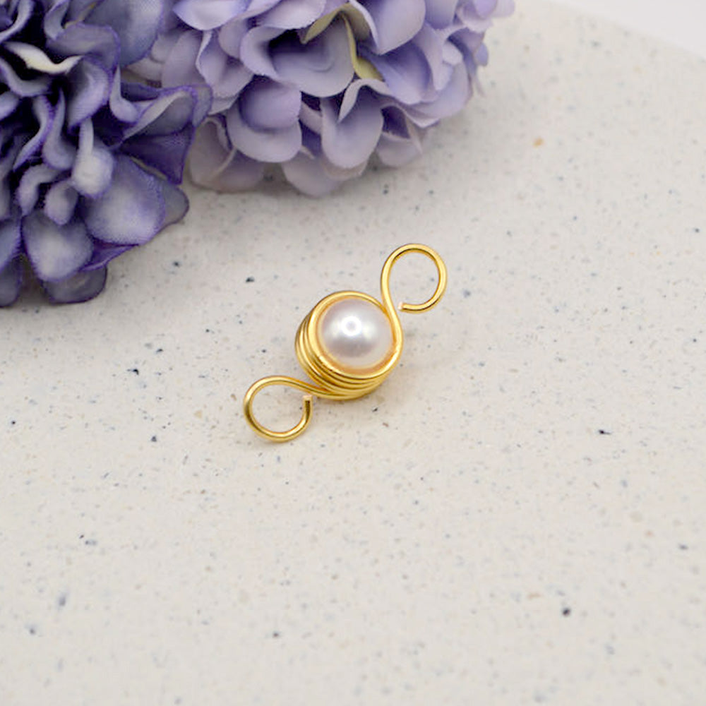Copper Wire Wrapped Freshwater Pearl Round Connector Charm