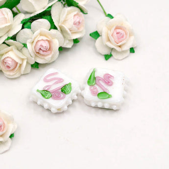 Glass Bead Pair in Vanilla Cake