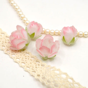 Glass Flower Bead Set in Pink Roses