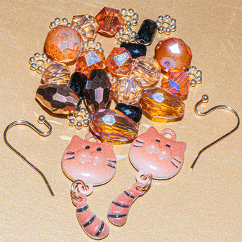 Bitty Kitty Blue Brown Earring Bead Mix