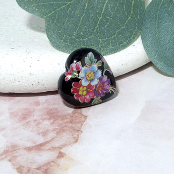 Japanese Tensha Heart Bead in Blossoming Bouquet on Black