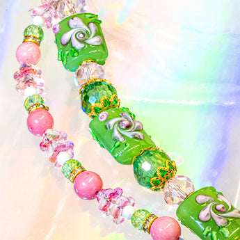 Lampwork Bead Strand Duo in Blooming Pink Swirls