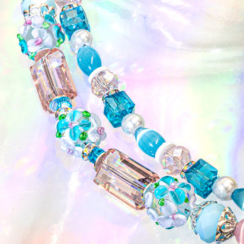 Lampwork Bead Strand Duo in Cotton Candy Carnations