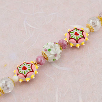 Lampwork Bead Strand in Candy Hearts & Flowers